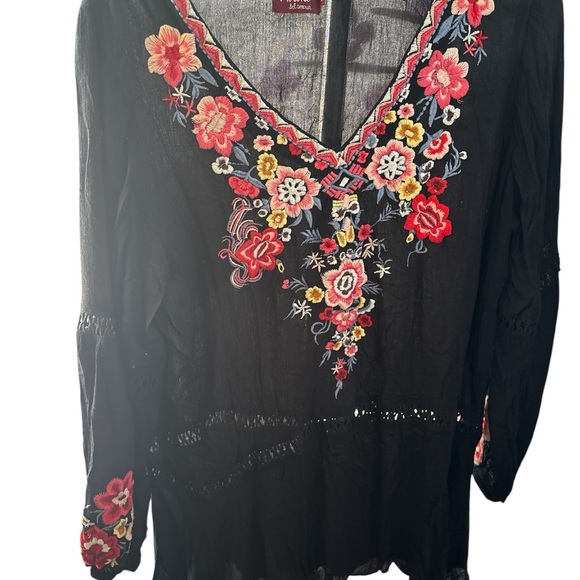 Avani Tops - Floral Embroidered Black Blouse
